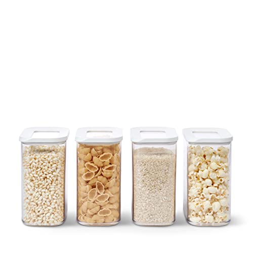Mepal Modula voorraadcontainer, 4-delige set, doorzichtige voedselcontainer met deksel, keukenorganizers en plastic bewaardozen, stapelbaar en luchtdicht, 4 x 1500 ml, wit