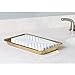 mDesign Bath Accessory Set, Soap Pump, Toothbrush Holder, Paper Cup Dispenser, Vanity Towel Tray - Set of 4, White/Soft Brass