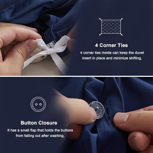 Simple&Opulence Duvet Cover Double Size 100% Viscose Derived from Bamboo, 3 PCS Pure Breathable Cooling Silky Soft Bedding for Hot Sleepers Moisture-Wicking Comforter Cover Set, Navy