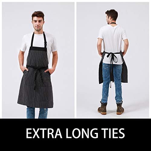 image for Adjustable Bib Apron with Pockets - Extra Long Ties, Commercial Grade,
