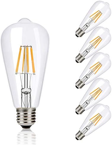 B2ocled Dimmable LED Edison Light Bulbs 60 Watt Equivalent - 6W Antique LED Filament Light Bulb - Warm White 2700k - E26/E27 Base Lamp - Clear Glass - ST64-500-Lumen - Set of 6
