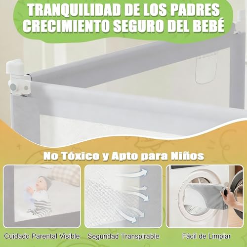 Meeyoga Barandal para Cama, Altura Ajustable para Cama, Levantamiento de un Solo Lado, con Bloqueo de Seguridad, para Todo Tipo De Colchones y Bases, con Accesorios de Instalación (1.8m)