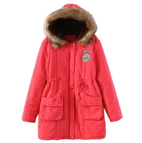 Qiangjinjiu Women Oversized Fashion Hooded Fur Collar Wild Anorak Jacket Watermelon Red US S=China M