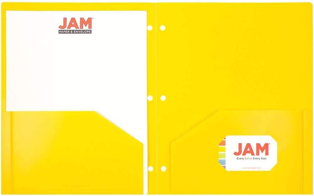 JAM PAPER Heavy Duty Plastic 3 Hole Punch School Folders with Pockets - Assorted Primary Colors - 6/Pack : Office Products