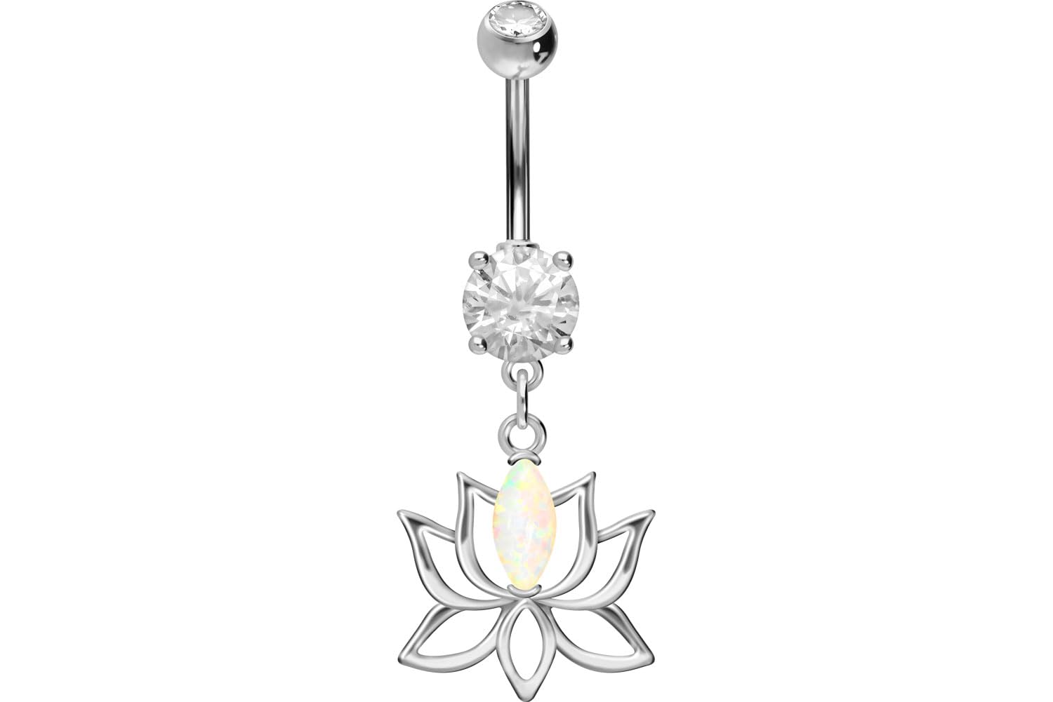 PIERCINGLINE Belly Button Ring Surgical Steel | Opal Lotus Flower | Piercing Bananabell Navel Piercing| Silver Coloured