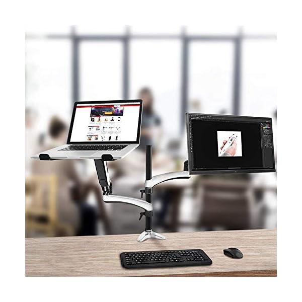 Soporte Pantalla de 15" a 27" + Plataforma Suplementaria Ordenador Portátil o Teclado con Brazo de 57 cm - Sistema de Muelle a Gas - Imagen 3