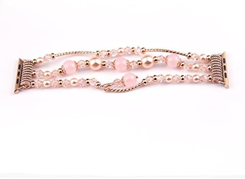 Apple Watch Band, Fashion Handmade Elastic Stretch Faux Pearl Natural Ston Bracelet for Apple Watch Series 1 &amp; Series 2 iWatch Band (Pink, 38mm)