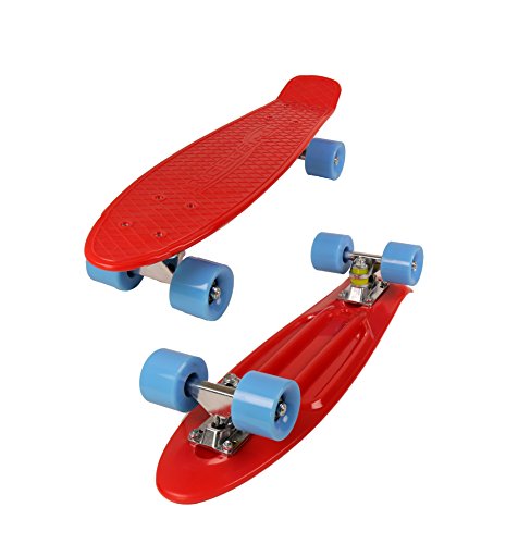 MoBoard Graphic Complete Skateboard | Pro / Beginner | Metal Bearings | 22 Inch Vintage Style with Interchangeable Wheels (Red / Blue)