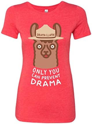 Drama Llama Smokie The Llama Heather Vintage Red Short Sleeve T-Shirt | Novelty Comfy Funny Lama Tee | Comfortable Ladies Shirt (Large)