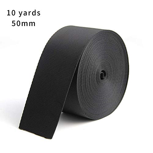 KINMINGZHU 2 Inch Wide 10 Yards Black Nylon Heavy Duty Webbing Strap,Polypropylene Heavy Straps for Bags, Hammocks, Outdoor Climbing and DIY Making Luggage Strap, Pet Collar, Backpack Repairing
