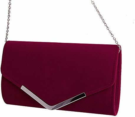 Padoora Lady Velvet Bridal Clutch Evening Bag Prom Wedding Shoulder Handbag Purse (Wine Red)