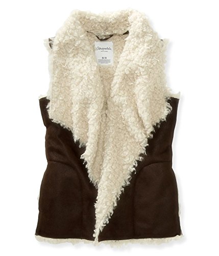 Aeropostale Womens Open Front Sherpa Vest, Brown, X-Small