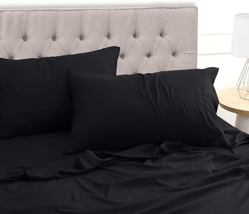 Set Lenzuola Letto 4 Pezzi, 150x200cm, Nero
