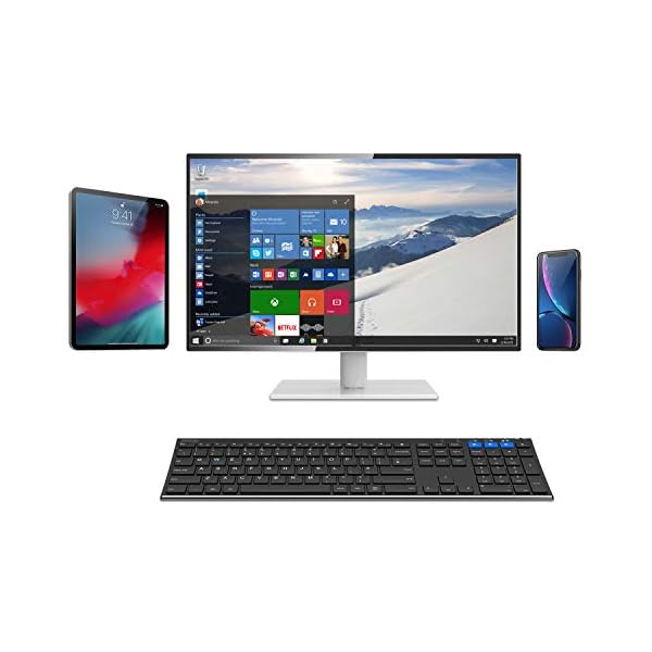 Arteck Universal Bluetooth Keyboard Stainless Steel Full Size UK Layout Wireless Keyboard for Windows, iOS, Android…
