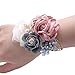 Flonding Rose Wedding Wrist Corsage and Boutonniere Set Party Prom Hand Ribbon Flower Suit Decor (Champagne Pink)