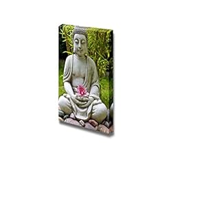 Buddha Sculpture with Lotus and Bamboo Leaves in...