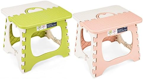 Alswell 2 Pack 11” Folding Step Stool with Handle, Non Slip for Kitchen, Bathroom, Lining up, Holds up to 220 lb (Green, Pink)