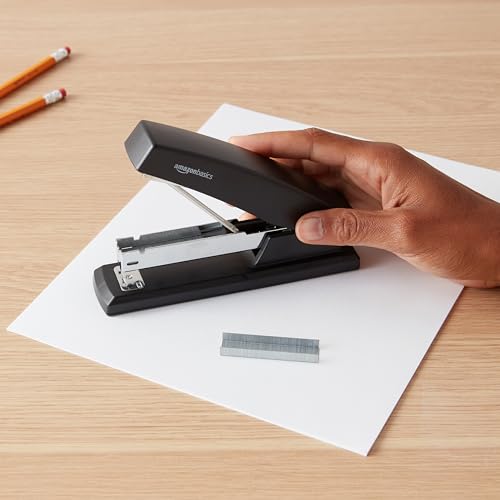 Amazon Basics Stapler with 1000 Staples, Office Stapler, 25 Sheet Capacity, Non-Slip, Black