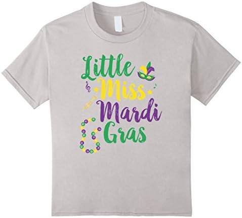 Kids Little Miss Mardi Gras T-Shirt Cute Girls School Parade 8 Silver