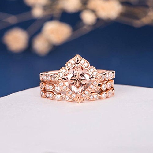 Amazon Com Art Deco Rose Gold Engagement Ring Set Cushion Cut
