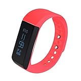 Dragon hub I5 Plus IP65 Water resistance Smart Bracelet fitness tracker sport wrist Bluetooth 4.0 Pedometer Sleep Monitor 0.91'OLED TPU Wristband compatible with Android and IOS Smartphones (red)
