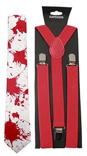 Blood Splatter Halloween Neck Tie & Red Suspenders Set