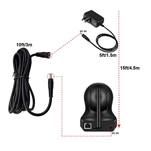 Dericam Universal 10ft 3 meters Power Extension Cable, DC 5 Volt Power Adapter Extension Cord, extend additional 10ft length for DC 5V power adapter or wall charger, 3.5mm DC Plug, 5V-3M, Black - Thumbnail 2