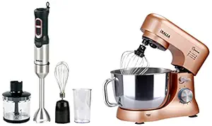 Inalsa Robot Inox 1000, 1000 Watt Hand Blender with 600 ml Multipurpose Jar, Variable Speed, LED Light, 2 Year Warranty (Silver/Black) & Inalsa Stand Mixer Kratos-1000W with 5L SS Bowl