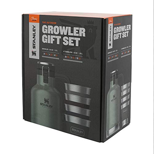 Stanley Classic Outdoor Growler Gift Set, 64oz Beer Growler with 4 Metal Tumblers, Stainless