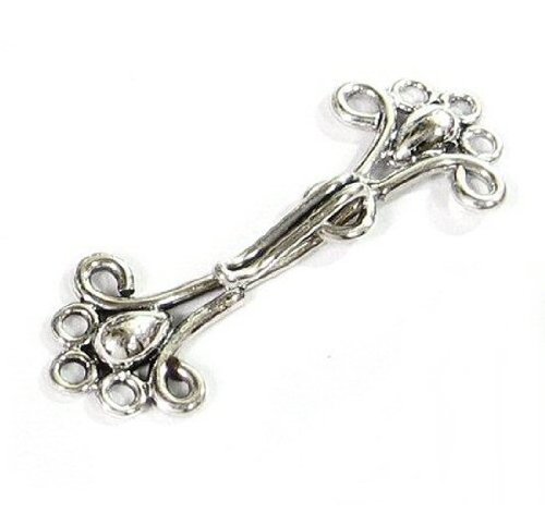 1 pc Bali .925 Sterling Silver 3-strands Hook & Eye Clasp Bead 40mm / Connector / Findings / Antique
