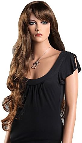 Troadzwig Deep Brown Long Long Big Curly Oblique Bangs Big Wave Hair Natural Realistic Fashion Full Wigs for Women Kanekalon Fiber Synthetic