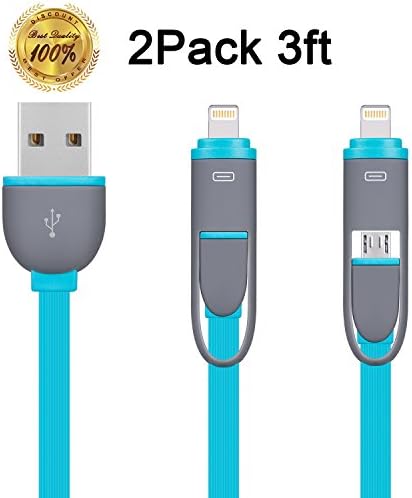 Winage 2Pack 3FT 2 in 1 Lightning and Micro USB Cable Retractable Charging Cord Compatible with iPhone 7/7 plus/6s plus/6s/6 plus/6/5s/5c/5, iPad /iPod, Samsung, HTC, Nexus, Sony, Android Device(Blue)