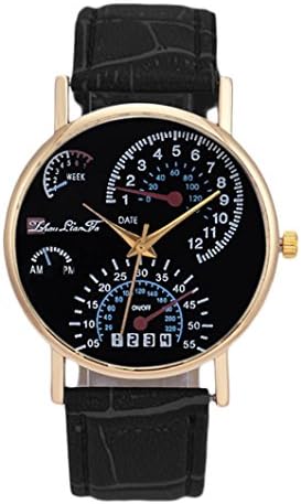 Men's Leather Band Analog Quartz Business Wrist Watch White (black)