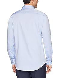 Brand - Camisa de vestir sólida con cuello de pico y cuello redondo, ajustada y abotonada para hombre, algodón Supima sin hierro