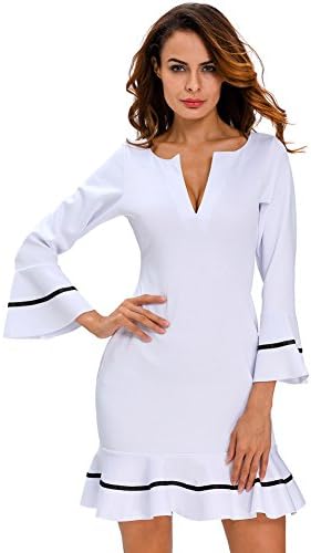 TOREEP Fashion White Long Sleeve Pencil Sheath Mini Dress for Womens (Size,S)