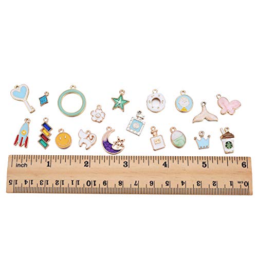 JEWMAY 60PCS Assorted Gold Plated Enamel Charm Pendant for Necklace Bracelet Jewelry Making