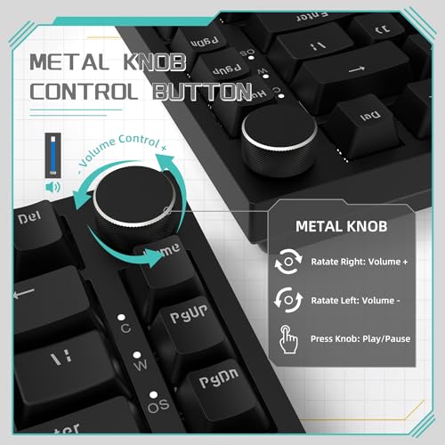 YINDIAO Ajazz AK820 Mechanical Keyboard with CNC Knob Control,75% ANSI Layout,81Keys Gasket Mount Wired Gaming Keyboard,5 Sound Absorbing Foam,Hot-swap Red Switch,White Backlit,for PC,MAC (Black)