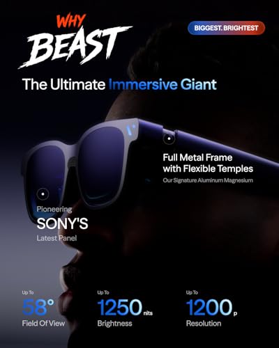 VITURE Beast XR/AR Glasses: Biggest. Brightest. Smartest. 174" 1200p 58° FOV, Built-in VisionPair™ 3DoF, Dynamic Dimming, Harman Audio, for iPhone, Android, Mac, PC, Switch 2
