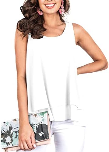 Floral Find Women's Chiffon Layered Tank Tops Summer Sleeveless Round Neck Blouses  Shirts, C-white, L price in UAE | Amazon UAE | kanbkam