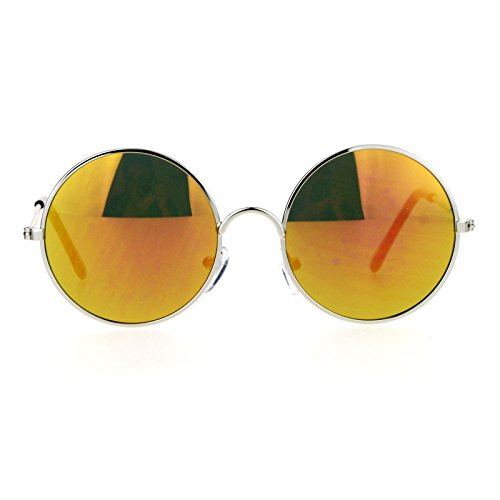 SA106 Boys Kids Size Round Circle Mirrored Mirror Lens Hippie Sunglasses Silver Orange
