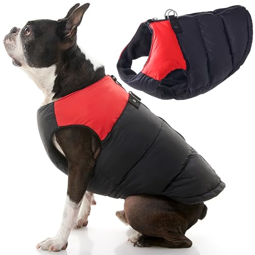 Gooby Padded Cold Weather Vest for Small Dogs with Safe Fur Guard Zipper Closure, Medium, Red