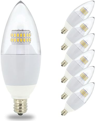 JCase LED Light Bulbs Candelabra Base, 6w (60w Incandescent Equivalent), Daylight White (6000K), Candelabra LED Bulbs for Home Lighting, E12 Base, Blunt Tip Clear Cover, 60w Torpedo Bulb (6-PACK)
