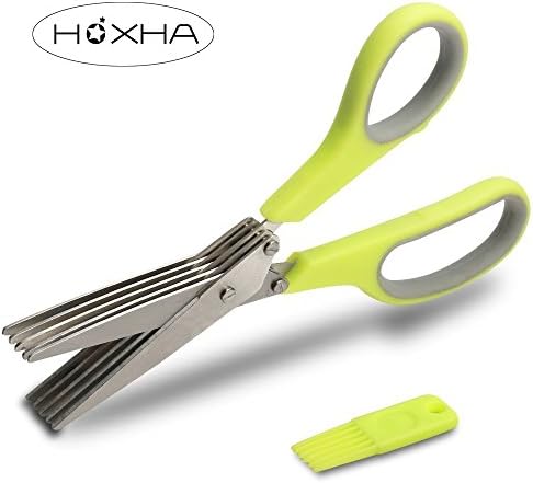 Herb Scissors - Heavy Duty and Durable Stainless Steel Multipurpose Kitchen Shear with 5 Blades and Cover with Cleaning Comb By HOXHA,Green