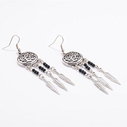 YUYUGO Bohemian Dream Catcher Dangle Leaf Beaded Tassel Hoop Earrings Women Jewelry