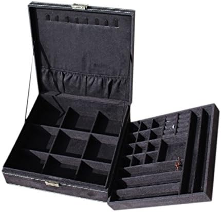 SAKUTANE Plush Two-layer Lint Jewelry Box Organizer Storage Case with Lock Gift Black