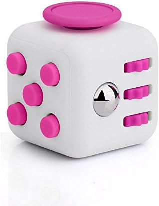 Stress Squeeze Fun Anti Stress 6-Sided Desk Toy Cube for Adults and Children (White and Rose)