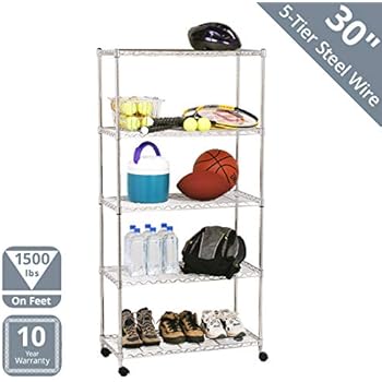 Seville Classics 5-Tier Steel Wire Shelving with Wheels, 30