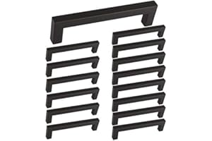 homdiy 15 Pack Black Cabinet Pulls Square Kitchen Cabinet Handles - Black Cabinet Handles Matte Black Drawer Pulls Modern Black Handles for Kitchen Cabinets, 5'' Hole Centers