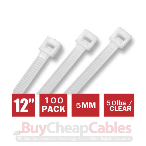 UPC 022099920359, BuyCheapCables® 12&quot; White Nylon Cable Zip Ties Self Locking 4.7mm Tensile Strength 50lbs, 100-pack