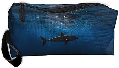 Shark Under Dark Sea Oxford Cloth Portable Girl Women Travel Storage Bags Funny Printing Receiving Bag Wallets Purse Zipper Stationery Kits Makeup Bags Multi-function Bag